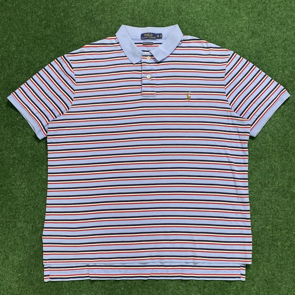 Men’s Polo Ralph Lauren Pima Soft Touch Stripe Polo Shirt Light-Blue XLarge